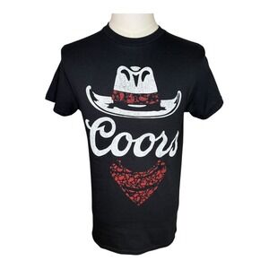 Coors Banquet Graphic T-Shirt Cowboy Hat Bandana Black‎ Small NWT